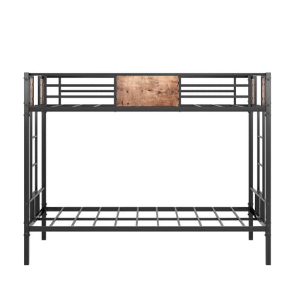 Bunk Bed Twin Over Twin Size Metal Bunk Bed with Ladder and Full-Length Guardrail Metal Bunk Bed Black