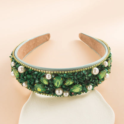 Personalized Design Colorful Turquoise Diamond Inlaid Wide Edge Fabric Candy Colored Headband Temperament Headwear