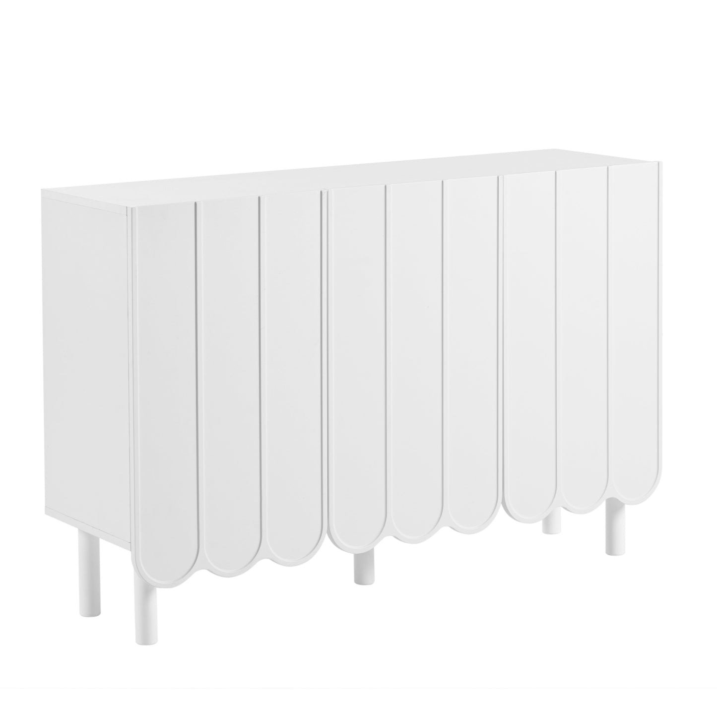 ON-TRANS Cream Style Shoe Cabinet with 5 Adjustable Solid Wood Legs, Large Storage Cabinet with Wave Doors, White