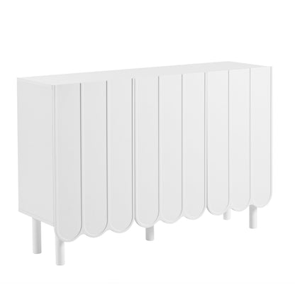 ON-TRANS Cream Style Shoe Cabinet with 5 Adjustable Solid Wood Legs, Large Storage Cabinet with Wave Doors, White