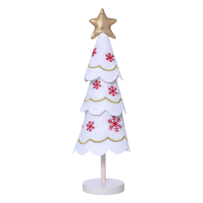 Cute Christmas Tree Fabric Wooden Display Window Desktop Christmas Embroidery Snowflake Decoration