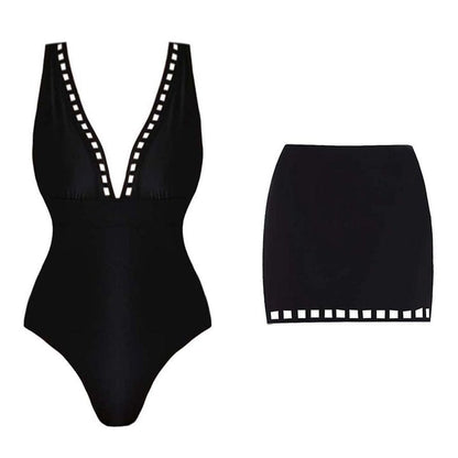 V-neck hollow sexy one-piece swimsuit women's set