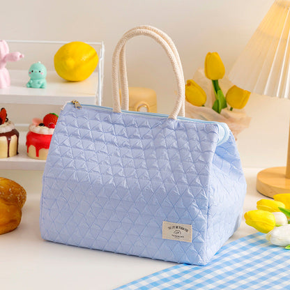 ins style small fresh outdoor large capacity picnic insulation and cold storage bag fashionable diamond pattern zipper lunch box bag student lunch bag