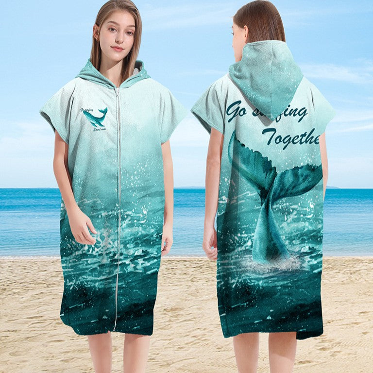 Hooded Towel Ultra-fine Fiber Zipper Wearable Bathrobe Cape Beach Towel