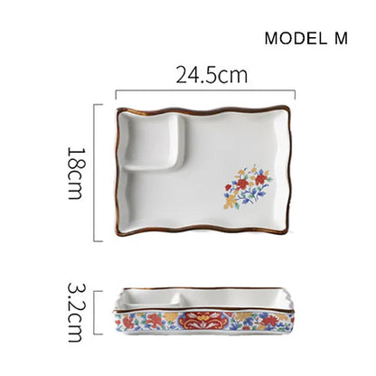 Dumpling plate sushi plate round square plate with soy sauce and vinegar partitioned snack plate ceramic plate for home use
