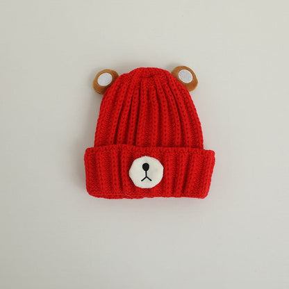 Autumn and winter children warm knitted hat cute bear candy color woolen hat Korean male and female baby warm hat trend