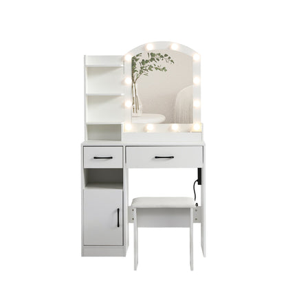 Vanity desk set including table with large lighted mirror 3 color lighting modes adjustable brightness white color