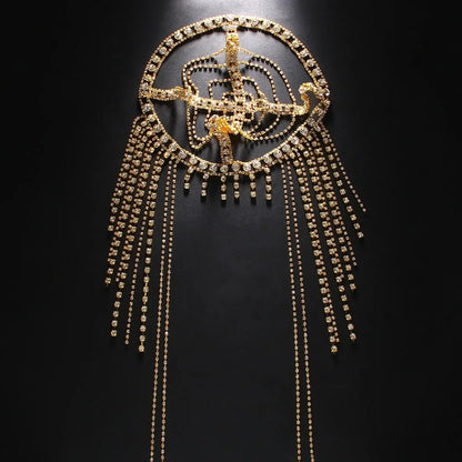 New Tassel Hair Chain Bridal Headpiece for Women Rave Accessories Stage Rhinestone Geometric Head Chain Hat Jewelry Gifts