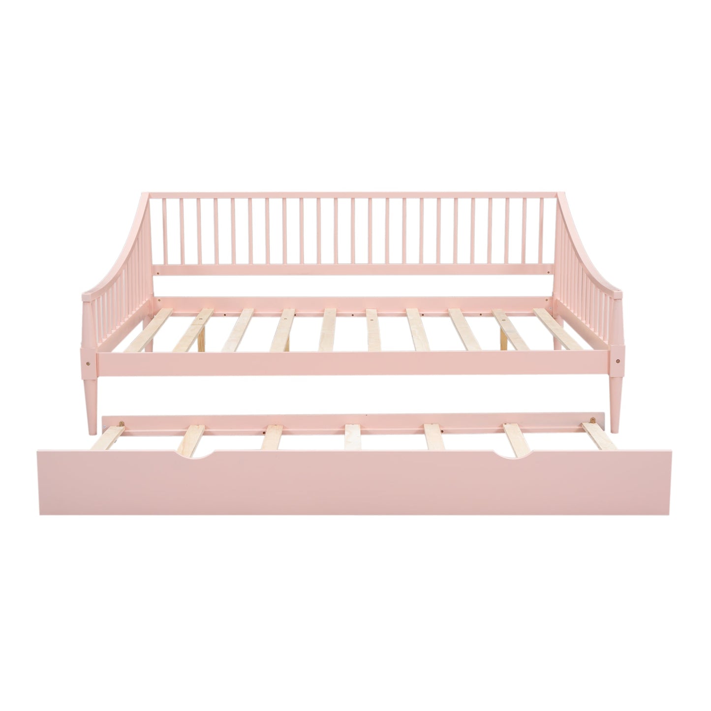 Full Size Daybed with Trundle and Support Legs  Pink