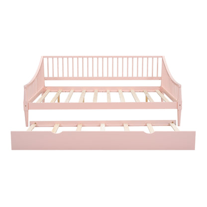 Full Size Daybed with Trundle and Support Legs  Pink