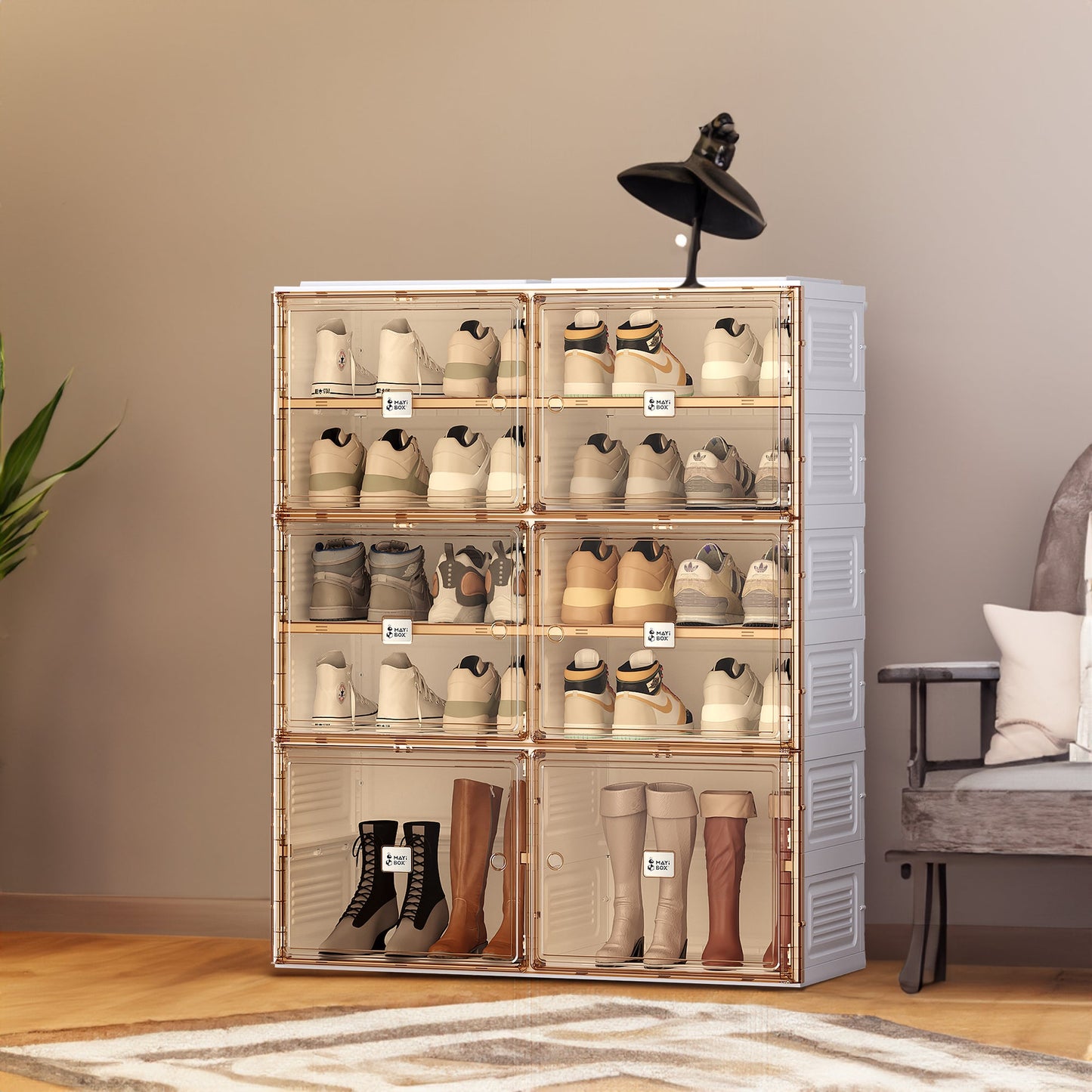 Portable Shoe cabinet Living Room,Stackable Storage Organizer Cabinet with Doors and Shelves,Shoe Box for Closet