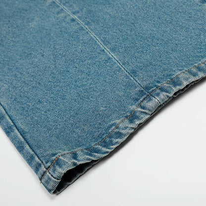 American High Street Vintage Washed Multi-Pocket Workwear Jeans Loose A-Line Wide Leg Long Pants for Men