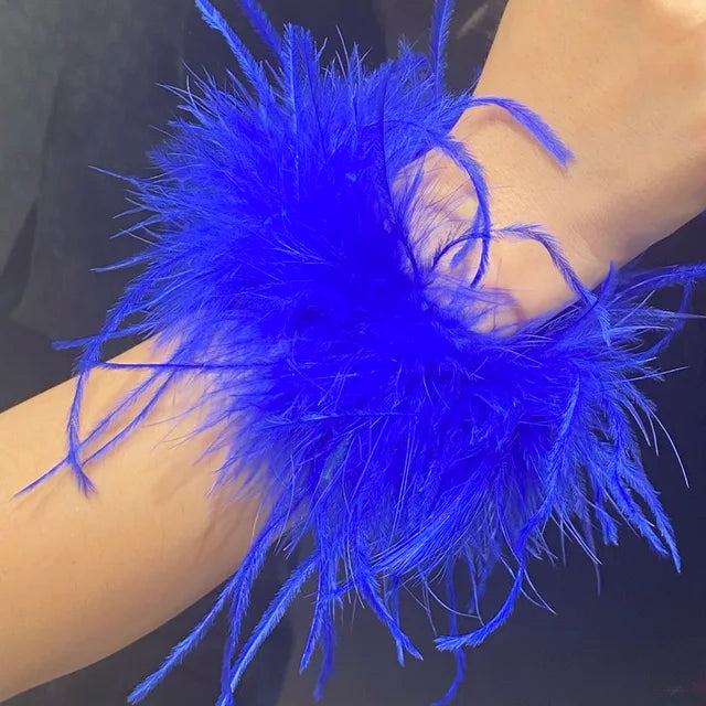 Real Ostrich feather cuff plumes bracelet for women white Cuffs pens Shirt with feathers girls fur cuffs ornament boa plume