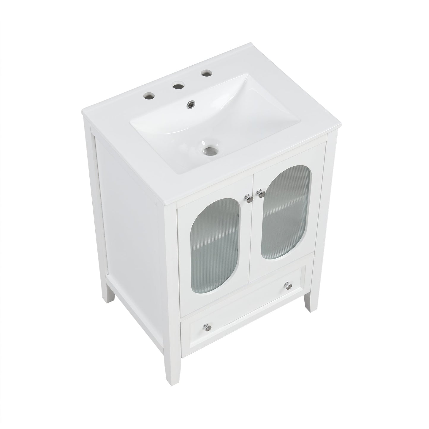 24" Bathroom Vanity with Sink, Bathroom Vanity Cabinet with One Drawer and Doors, Adjustable Shelf, Solid Wood and MDF, White