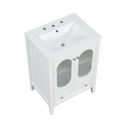 24" Bathroom Vanity with Sink, Bathroom Vanity Cabinet with One Drawer and Doors, Adjustable Shelf, Solid Wood and MDF, White