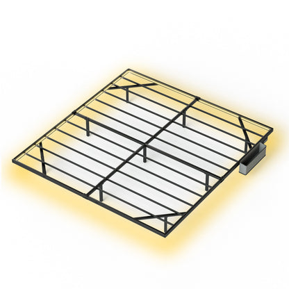 Floating Bed Frame King Size with LED Lights ＆ charging station, Metal Platform Queen Bed, 79.9'' L x 76.2'' W x 7.9'' H.