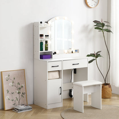 Vanity desk set including table with large lighted mirror 3 color lighting modes adjustable brightness white color