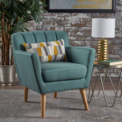 Mid Century Modern Fabric Club Chair, 28.30" W x 27.60" D x 31.50" H, Dark Teal/Natural