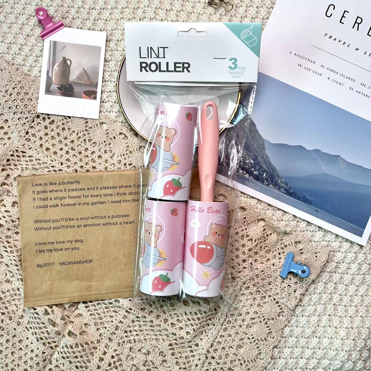 Cartoon pattern lint remover lint roller dust removal paper tearable clothing lint remover