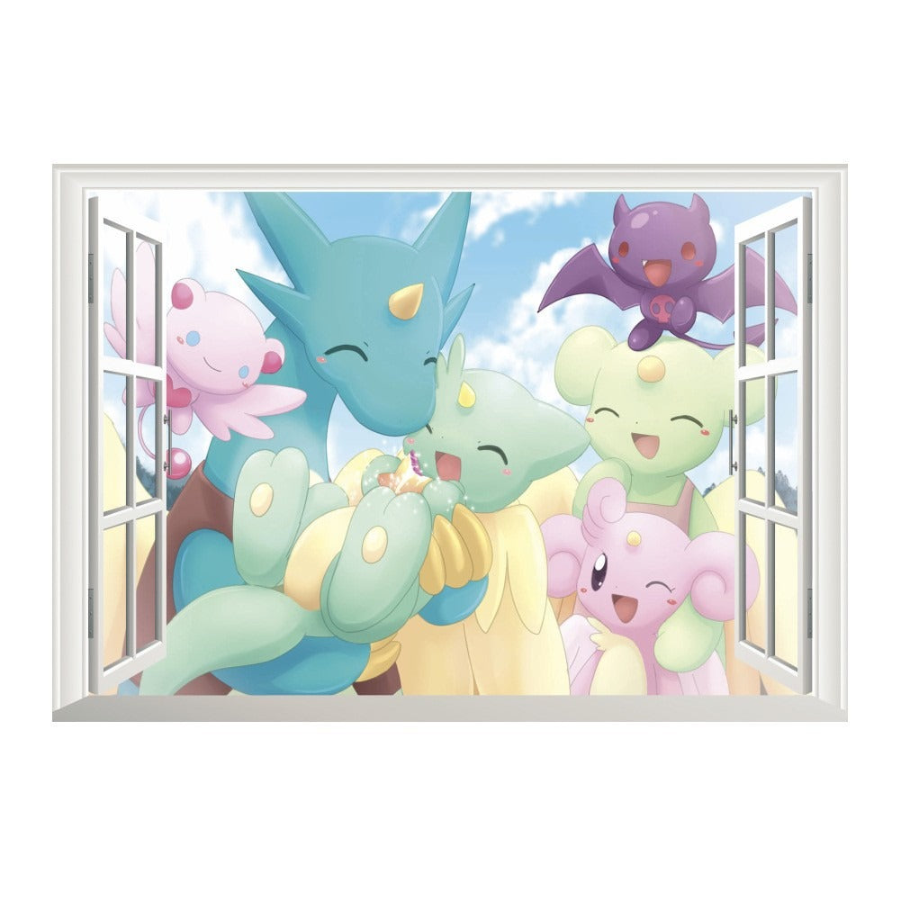 New 3D Pikachu Wall Sticker Pok é mon Wallpaper Self adhesive Cartoon Graffiti Anime Poster Children's Room PVC