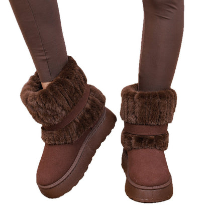 Women's Plus Size Snow Boots Fleece Lined Padded Warm Keeping Non-slip Ankle Boots
