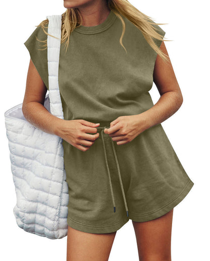 Summer Backless Drawstring Shorts Jumpsuit