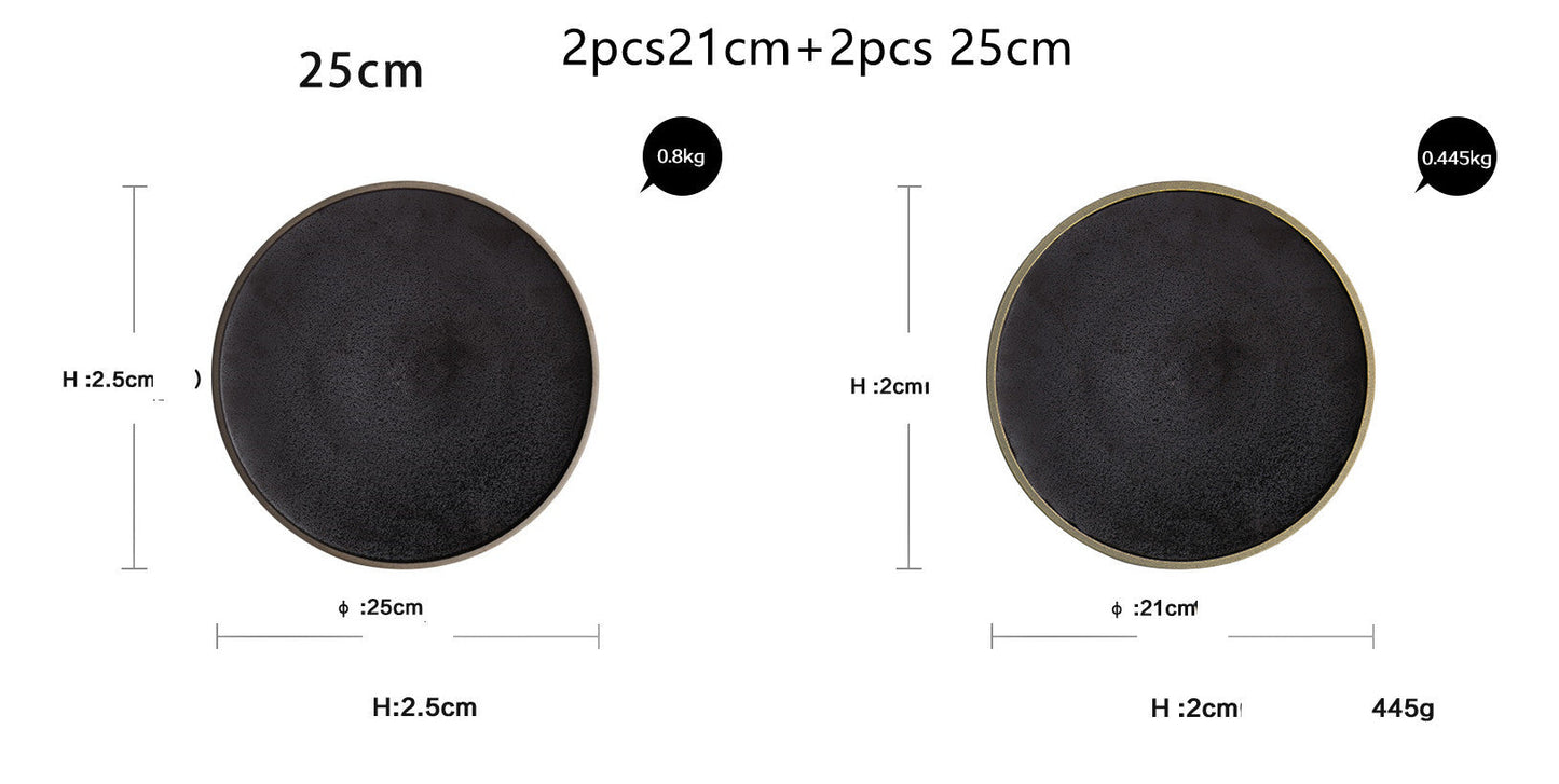 Black Crystal Ceramic Dessert Plate Round Flat Plate