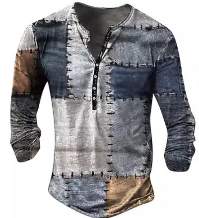 Open Placket Button 3D Digital Printed Ethnic Top