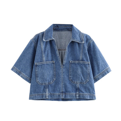 Double-Breasted Culottes Denim Suit