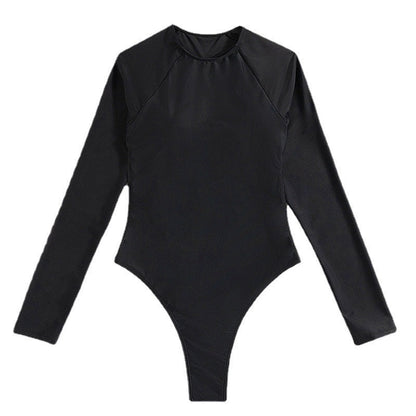 Long Sleeve Backless T-back Light Diamond One-piece Swimsuit