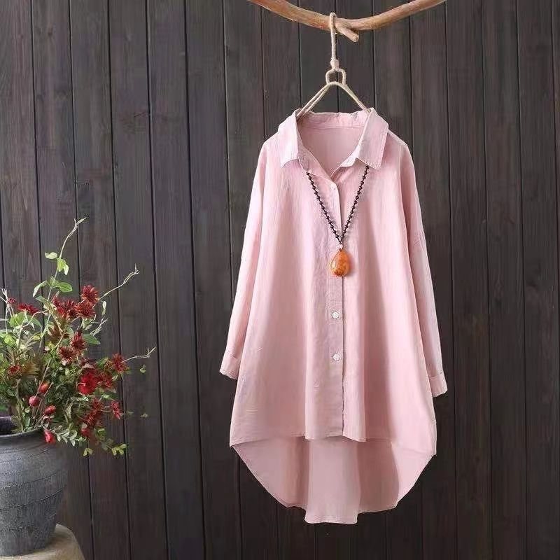 Women's Mid-length Loose Long Sleeve Cotton Shirt
