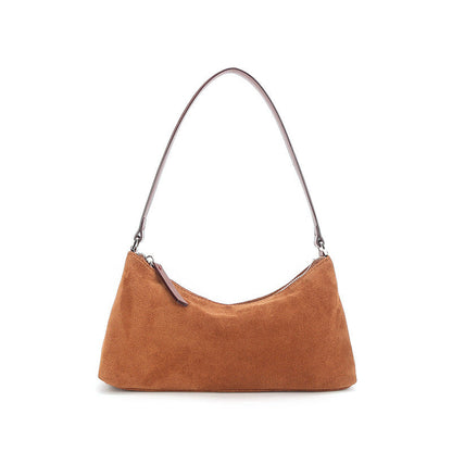 Retro Matte Top-grain Leather Niche Suede Shoulder Bag