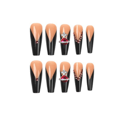 Black Edge Rhinestone Fake Nails