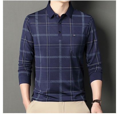 Men's Autumn Long Sleeve Striped Polo Shirt