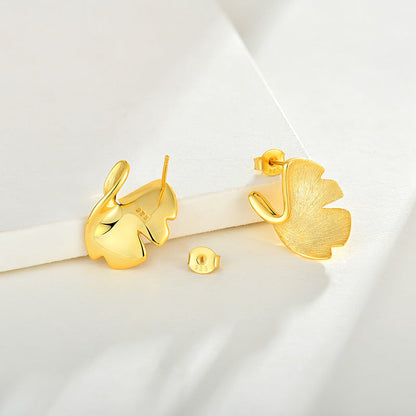 925 Sterling Silver Ginkgo Biloba Stud Earrings