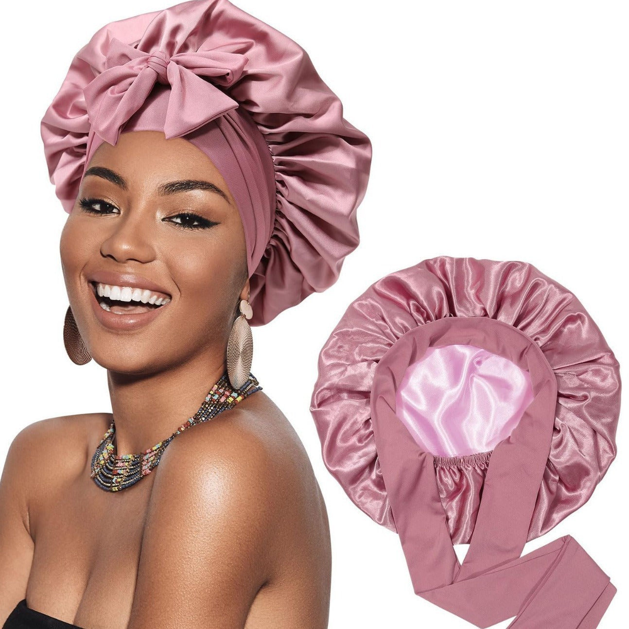 Double-layer Satin Bow Wide-brimmed Hat