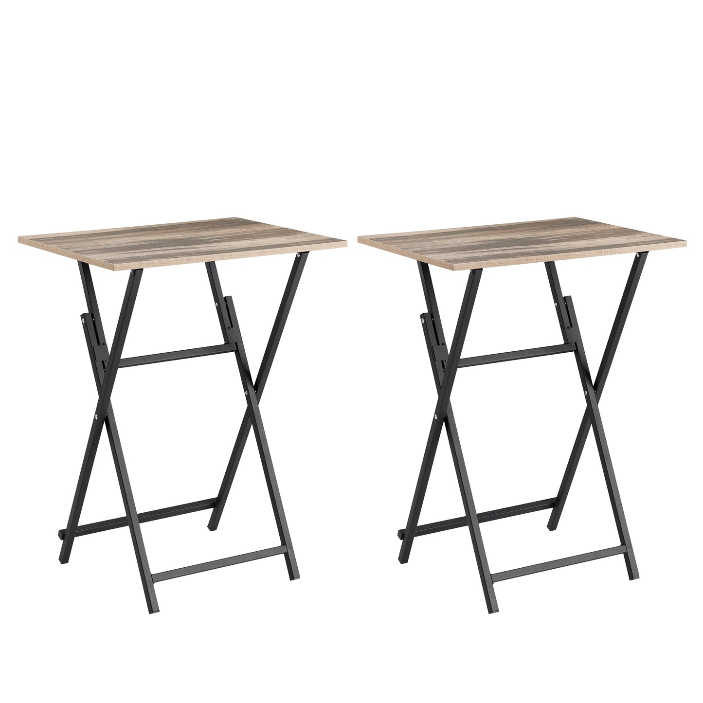 2-piece folding TV tray table without assembly, portable sofa side table, brown and black