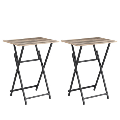 2-piece folding TV tray table without assembly, portable sofa side table, brown and black
