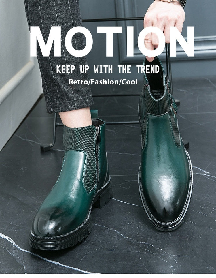 Short High-top Slip-on Leather Boots