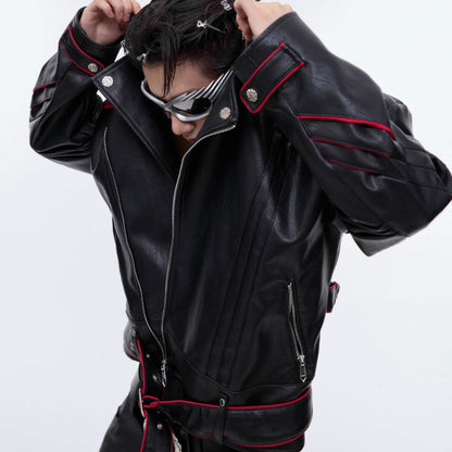 Niche Deconstruction Backbone Pleated Design Sense Short Leather Jacket