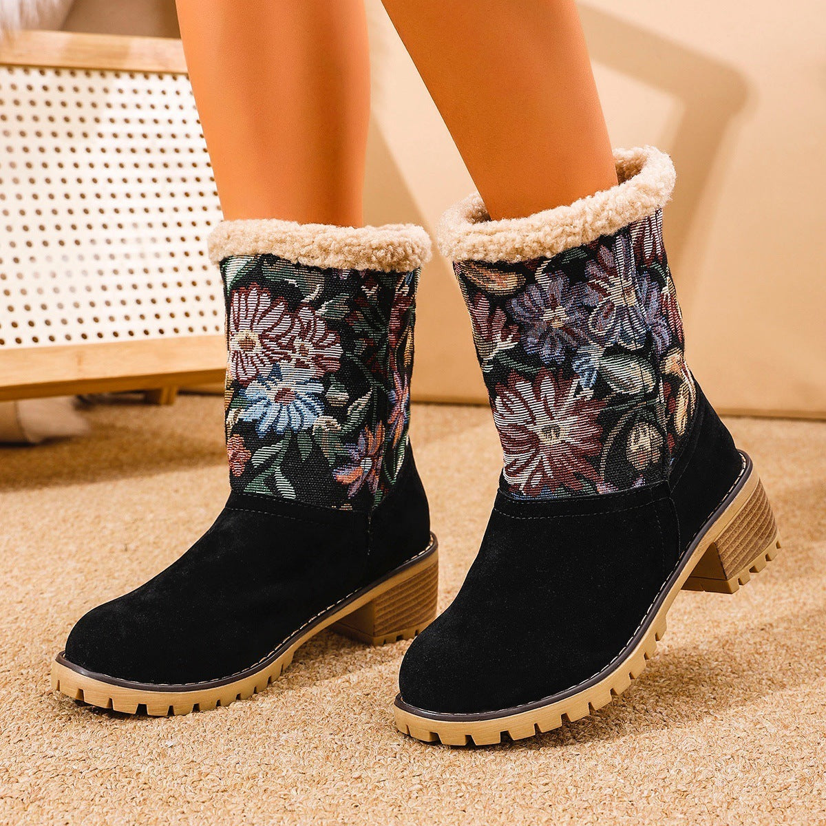 Embroidered Ethnic Snow Boots for Women