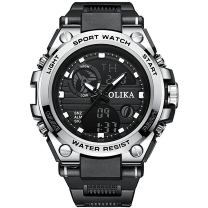 Men's dual display waterproof electronic watch, outdoor sports timing multifunctional quartz electronic watch, shock resistant student watch