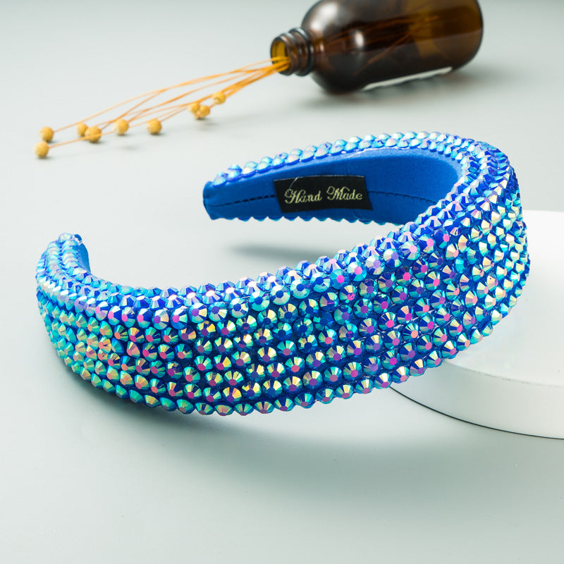 Ins Super Flash Full Drill 4.5cm Wide Brimmed Headdress Thickened Sponge Solid Color Headband Ladies Press Release Art Headband