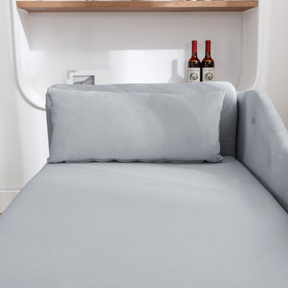 Grey Chaise Lounge Indoor Velvet Lounge Chair for Bedroom with Storage & Pillow Modern Upholstered Rolled Arm Chase Lounge
