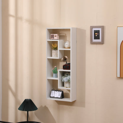 Bookshelf, Freestanding Wood Open Bookcase with 5 Cubes, with 2 keyhole hangers, Home Office Décor Rectangular Storage