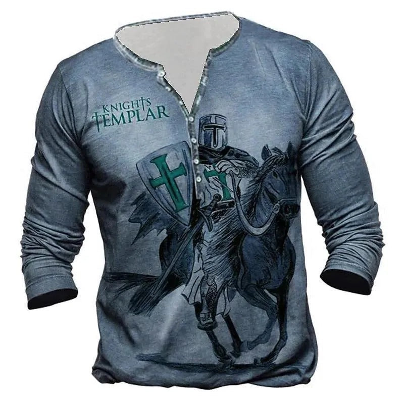 Men's Medieval Digital Print Long Sleeve T-shirt