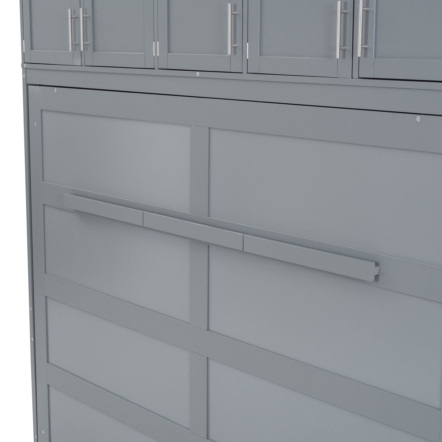 Full Size Murphy Bed Wall Bed with Top Cabinets,Gray