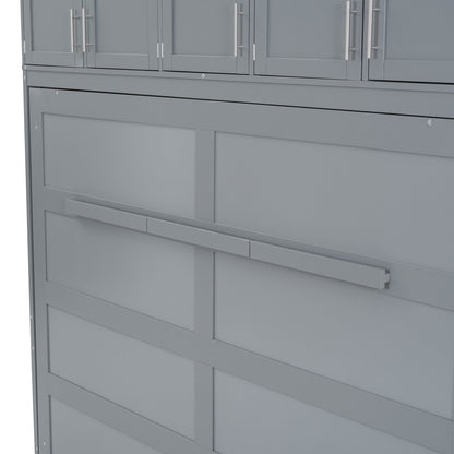 Full Size Murphy Bed Wall Bed with Top Cabinets,Gray