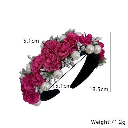 Fashionable Baroque Fabric Rose Pearl Flower Headband