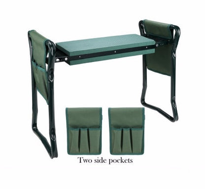 Foldable Garden Bench Chair with Tool Pouch